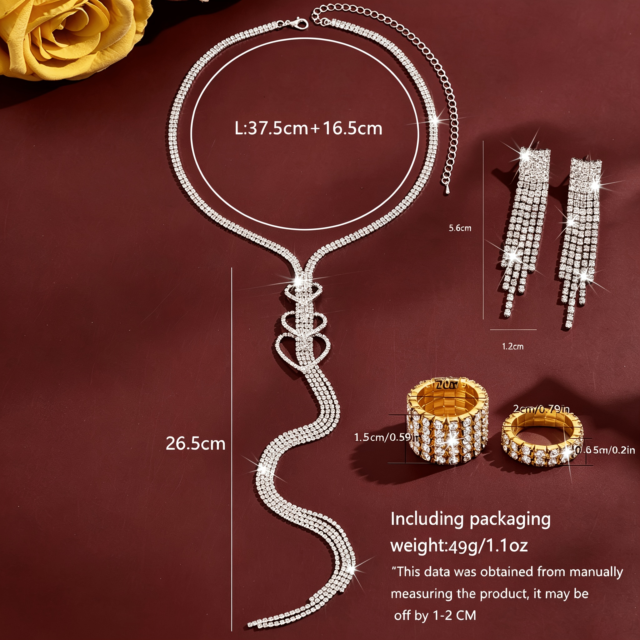 5pc Women's Elegant Jewellery Set, Y-Shaped Necklace & Tassel Earrings